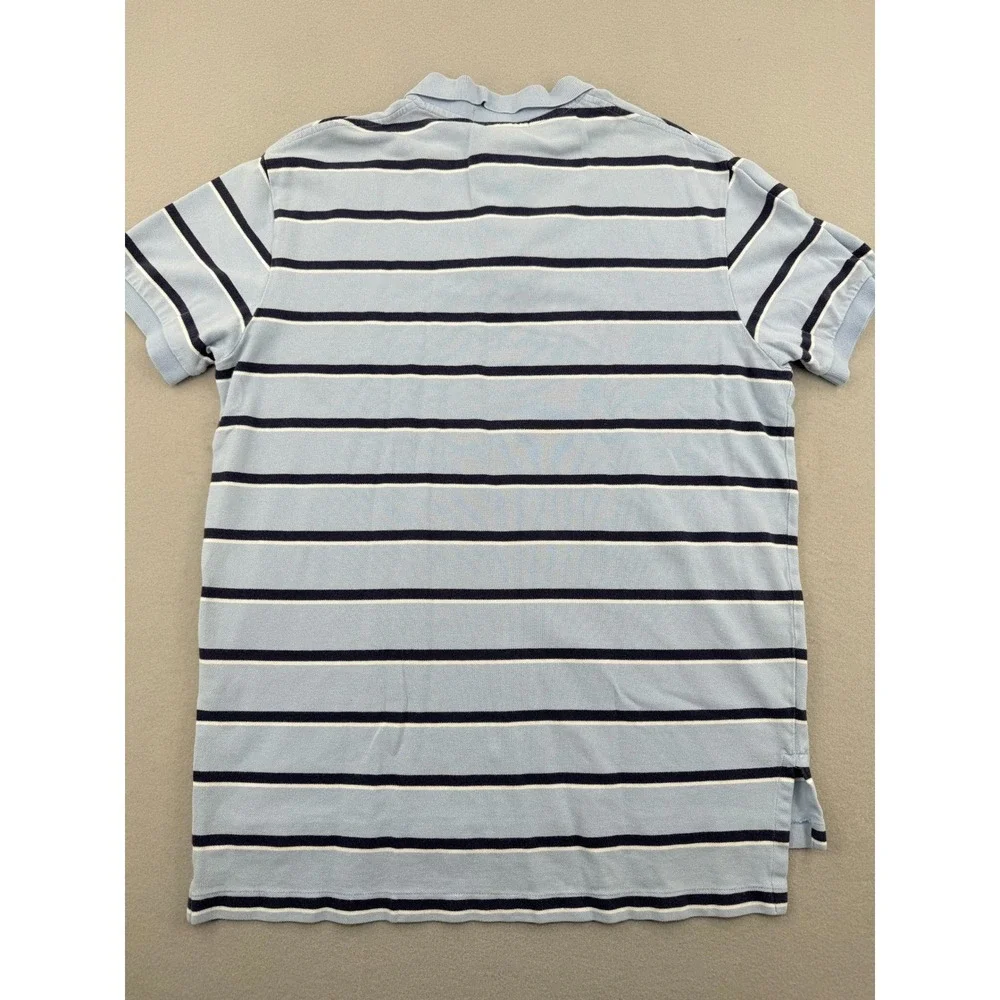 Polo Ralph Lauren Short Sleeve Pique Polo Shirt Mens‎ L Blue Striped Orange Pony